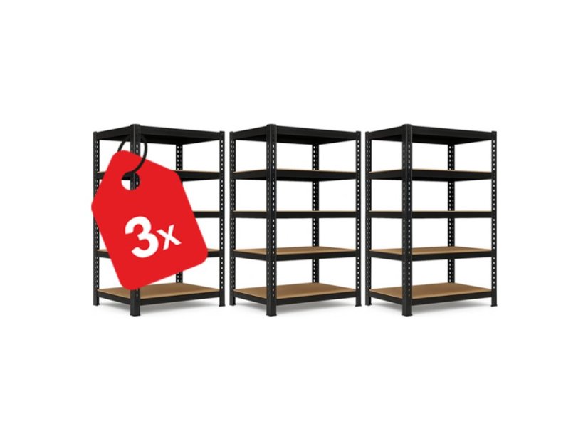 Regál 2160x1200x500 mm profesionální 5-policový, nosnost 2000 kg - černý - 3ks