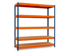 Regál 1800x900x400 mm lakovaný 5-policový, nosnost 1000 kg - modro-oranžový