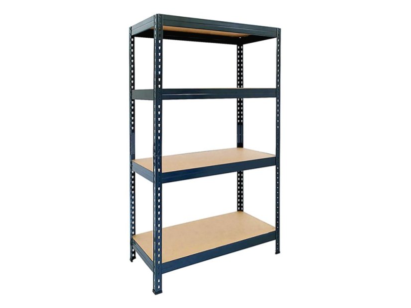 Regál 1500x700x300 mm lakovaný 4-policový, nosnost 800 kg, RIVET - černý