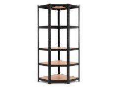 Regál 1800x900x400 mm rohový lakovaný 5-polícový, nosnosť 875 kg - čierny