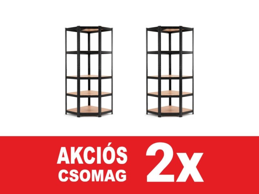 Polcrendszer 1800x900x400 mm sarokos lakkozott 5-polcos, teherbírás 875 kg - fekete - 2db