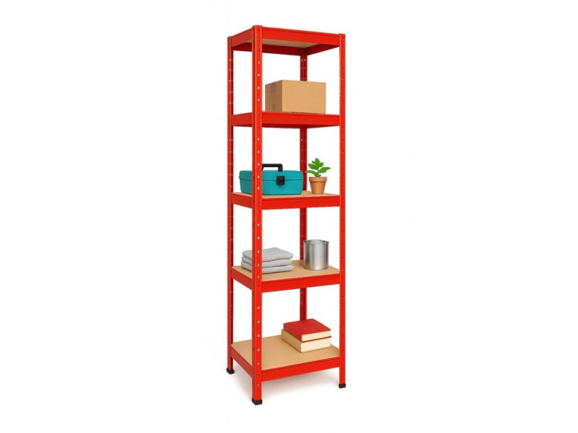 Regál 1800x400x400 mm lakovaný 5-policový, nosnost 875 kg - červený - 5ks