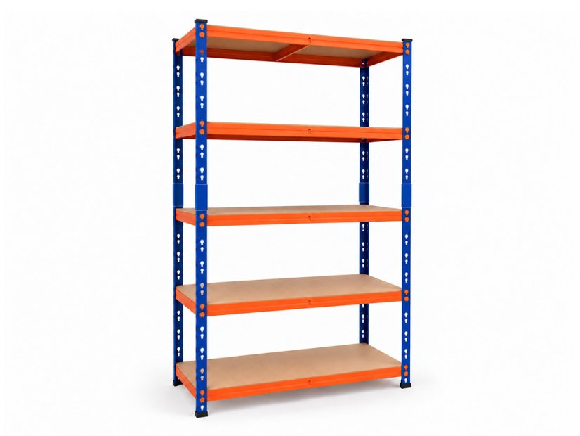 Polcrendszer 1800x900x400 mm festett 5 polcos, teherbírás 1000 kg - kék-narancs