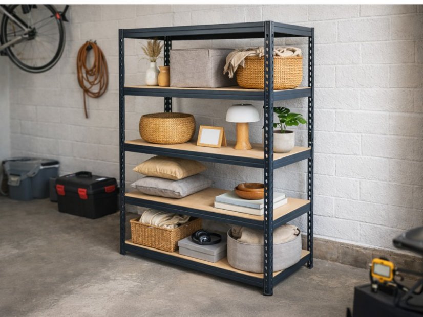 Regál 1830x600x400 mm lakovaný 5-policový, nosnost 1000 kg, RIVET - černý