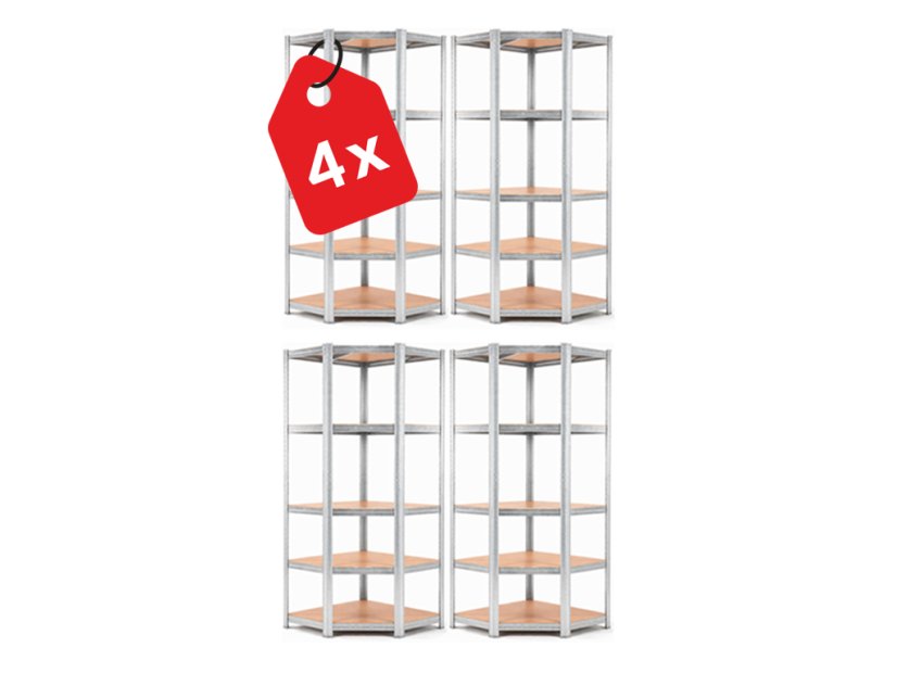 Polcrendszer 1800x900x400 mm sarokos horganyzott 5-polcos, teherbírás 875 kg - 4db
