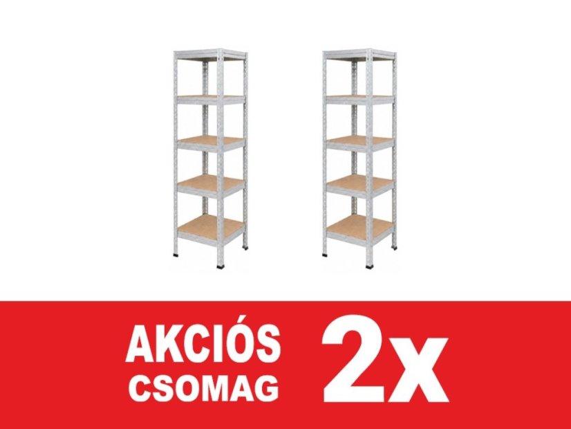 Polcrendszer 1830x400x400 mm horganyzott 5 polcos, teherbírás 1000 kg, RIVET - 2db