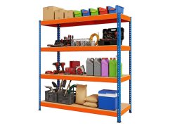 Regál 1800x1800x500 mm profesionální 4-policový, nosnost 1200 kg - modro-oranžový