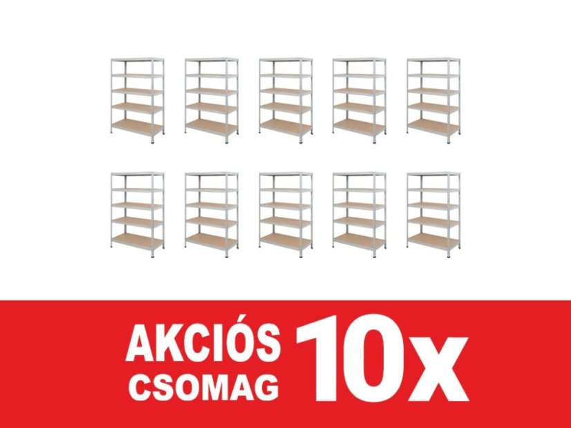 Polcrendszer 1830x600x400 mm horganyzott 5 polcos, teherbírás 1000 kg, RIVET - 10db