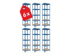 Regál 1800x400x400 mm lakovaný 5-policový, nosnosť 875 kg - modrý - 6ks