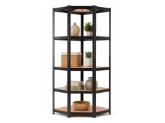 Regál 1800x900x400 mm rohový lakovaný 5-polícový, nosnosť 875 kg - čierny