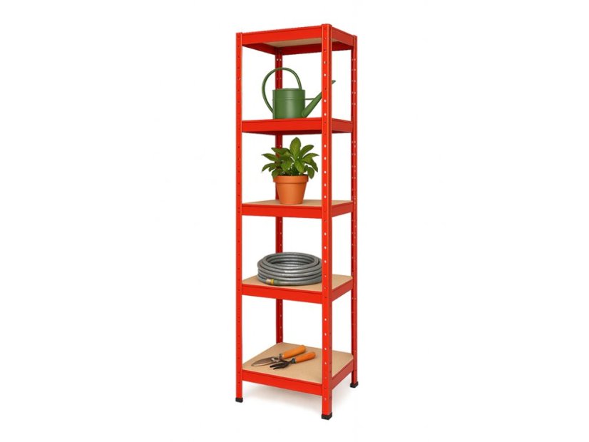 Regál 1800x400x400 mm lakovaný 5-policový, nosnost 875 kg - červený - 5ks