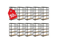 Regál 1800x900x400 mm lakovaný 5-policový, nosnosť 875 kg - čierny - 10ks
