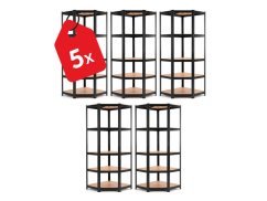 Regál 1800x900x400 mm rohový lakovaný 5-policový, nosnost 875 kg - černý - 5ks