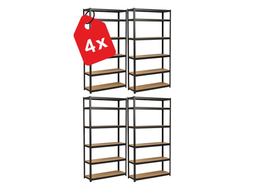 Regál 2200x900x600 mm lakovaný 6-policový, nosnosť 1050 kg - čierny - 4ks