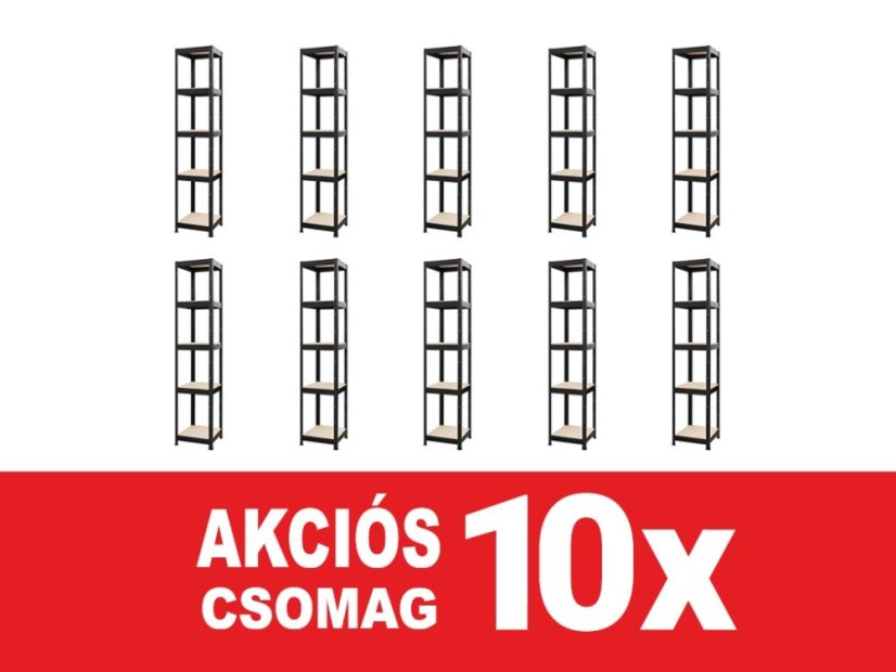 Polcrendszer 1800x750x400 mm festett 5 polcos, teherbírás 875 kg - fekete - 10db