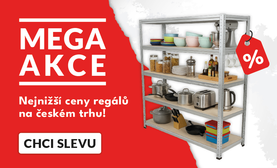 Mega akce na regály, nejvyšší slevy do vyprodání zásob