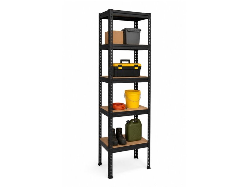 Regál 1830x400x400 mm lakovaný 5-policový, nosnost 1000 kg, RIVET - černý