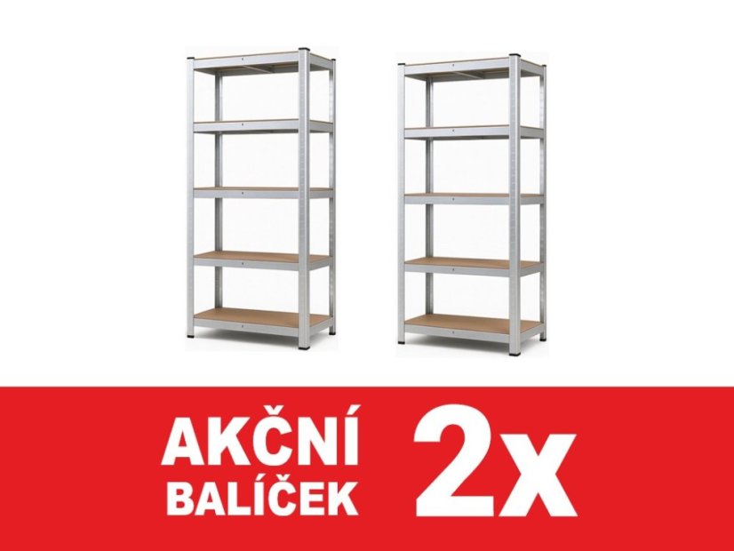 Regál 1800x900x300 mm zinkovaný 5-policový, nosnost 875 kg - 2ks