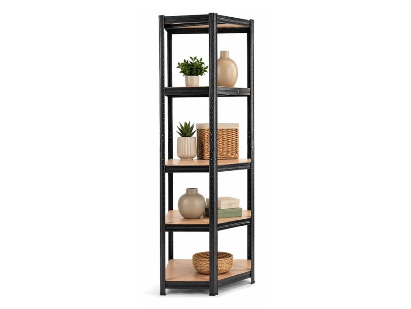 Regál 1800x900x400 mm rohový lakovaný 5-policový, nosnost 875 kg - černý - 10ks