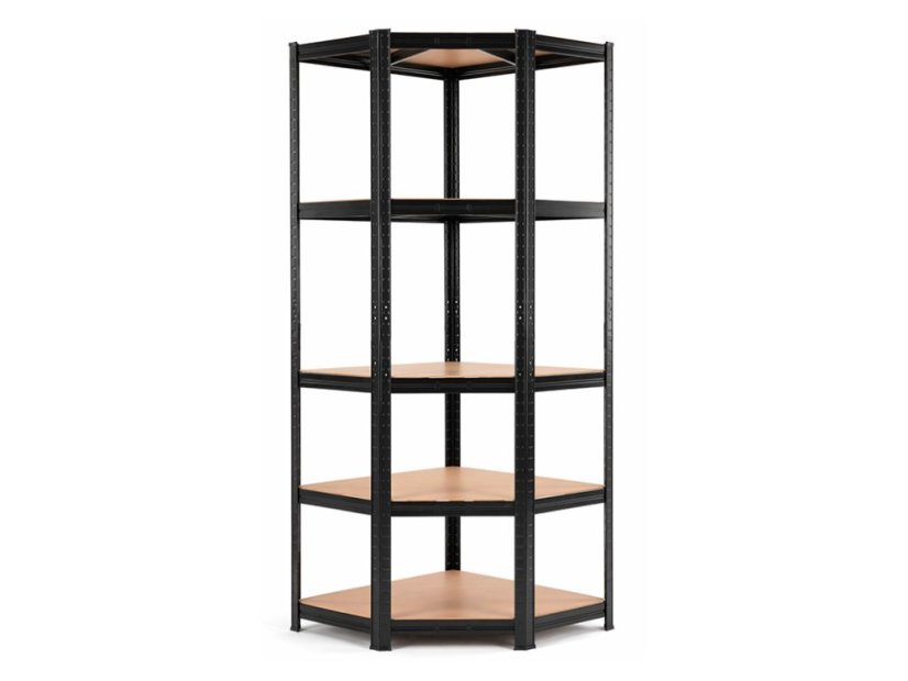 Regál 1800x900x400 mm rohový lakovaný 5-policový, nosnost 875 kg - černý