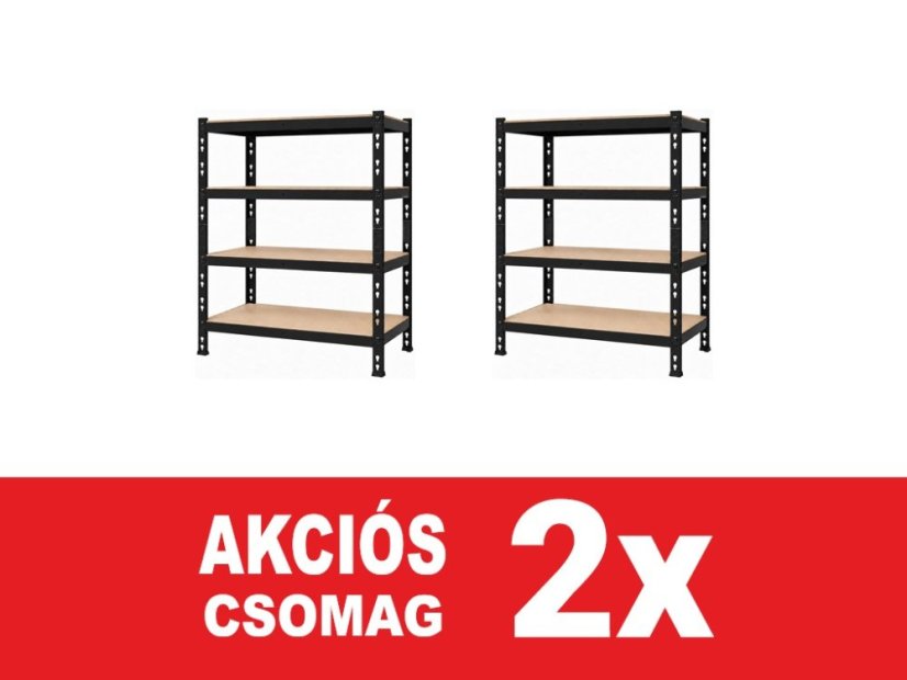 Polcrendszer 1680x1600x600 mm professzionális 4 polcos, teherbírás 1600 kg - fekete - 2db