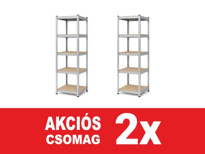 Polcrendszer 1800x400x400 mm horganyzott 5 polcos, teherbírás 875 kg - 2db