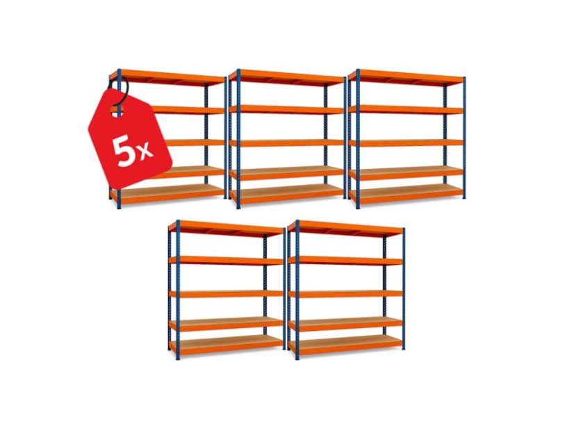 Regál 3120x1600x500 mm profesionální 5-policový, nosnost 2000 kg - modro-oranžový - 5ks