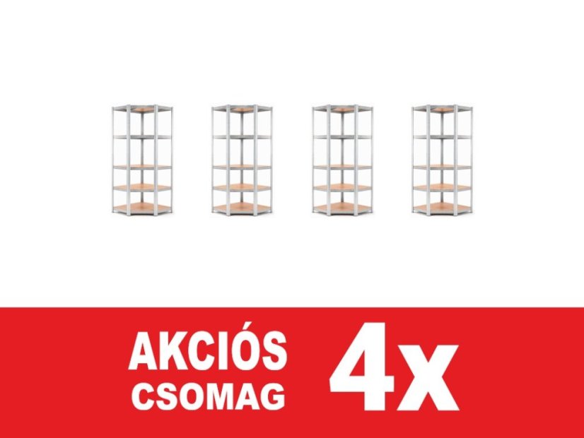 Polcrendszer 1800x900x400 mm sarokos horganyzott 5-polcos, teherbírás 875 kg - 4db