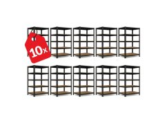 Regál 2160x1200x500 mm profesionální 5-policový, nosnost 2000 kg - černý - 10ks