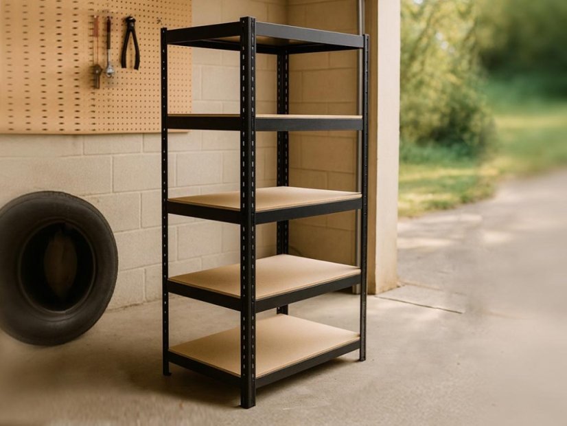 Regál 1800x900x300 mm lakovaný 5-policový, nosnost 875 kg - černý - 5ks