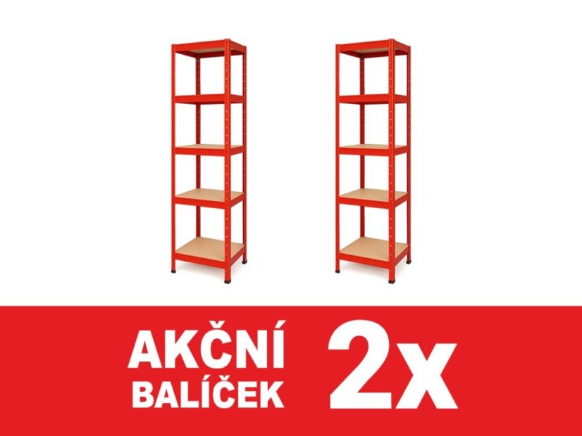Regál 1800x400x400 mm lakovaný 5-policový, nosnost 875 kg - červený - 2ks