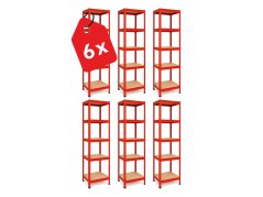 Regál 1800x400x400 mm lakovaný 5-policový, nosnosť 875 kg - červený - 6ks