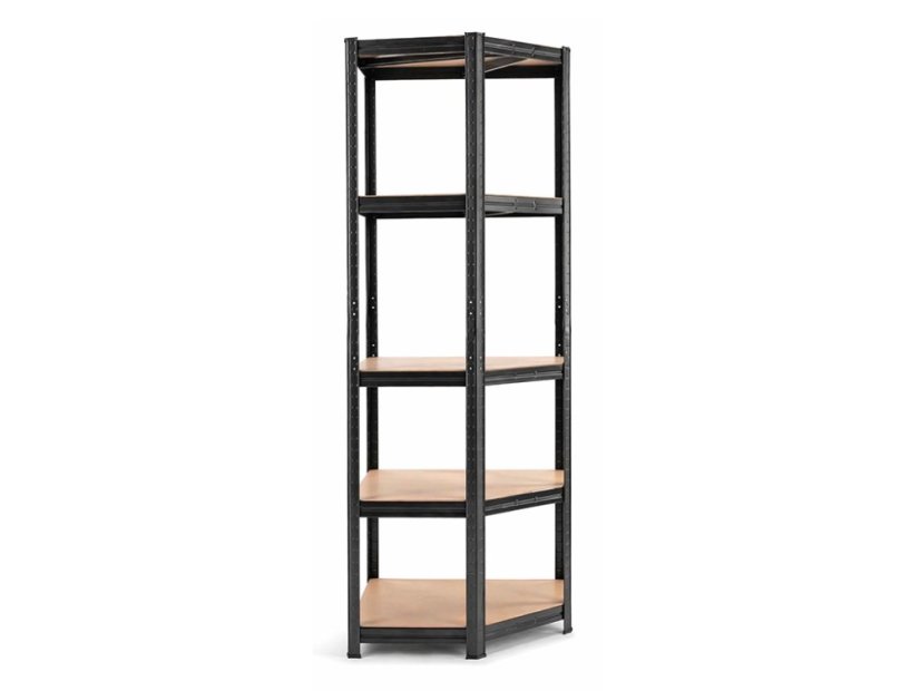 Regál 1800x900x400 mm rohový lakovaný 5-policový, nosnost 875 kg - černý