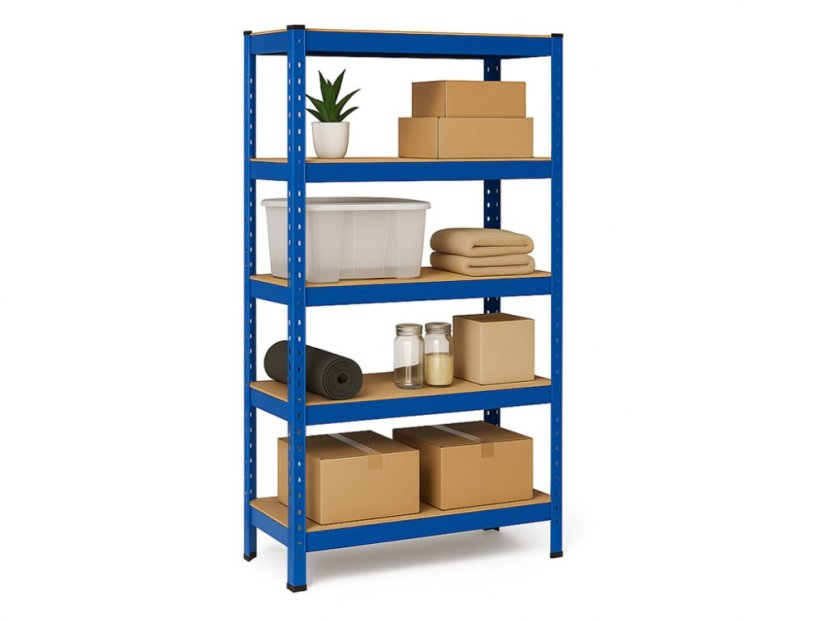 Regál 1500x700x300 mm lakovaný 4-policový, nosnost 700 kg - modrý - 5ks