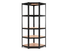 Regál 1800x900x400 mm rohový lakovaný 5-policový, nosnost 875 kg - černý