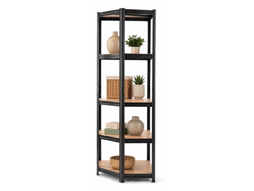 Regál 1800x900x400 mm rohový lakovaný 5-policový, nosnost 875 kg - černý - 10ks