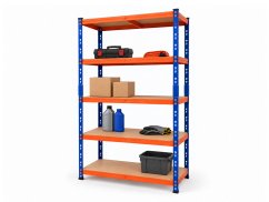 Regál 1800x900x400 mm lakovaný 5-policový, nosnost 1000 kg - modro-oranžový
