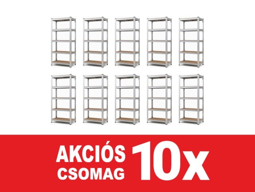 Polcrendszer 2000x1000x300 mm horganyzott 5 polcos, teherbírás 875 kg - 10db