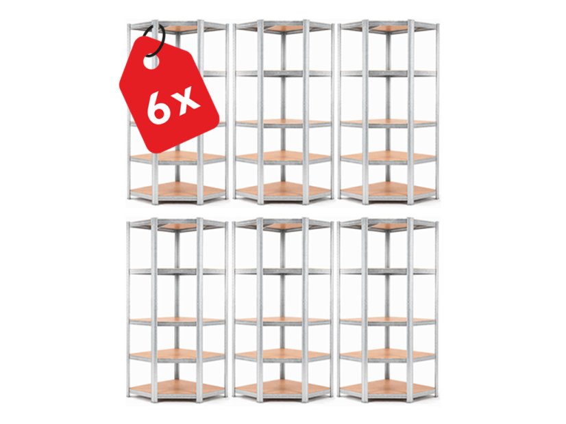 Polcrendszer 1800x900x400 mm sarokos horganyzott 5-polcos, teherbírás 875 kg - 6db