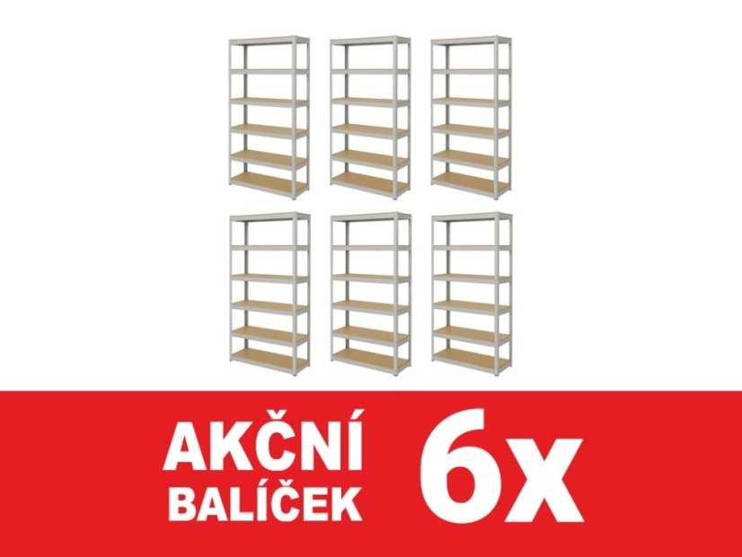 Regál 2400x1200x500 mm zinkovaný 6-policový, nosnost 1050 kg - 6ks