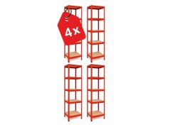 Regál 1800x400x400 mm lakovaný 5-policový, nosnosť 875 kg - červený - 4ks