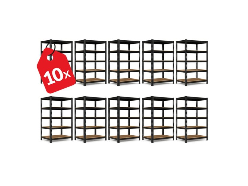 Regál 2160x1200x500 mm profesionální 5-policový, nosnost 2000 kg - černý - 10ks