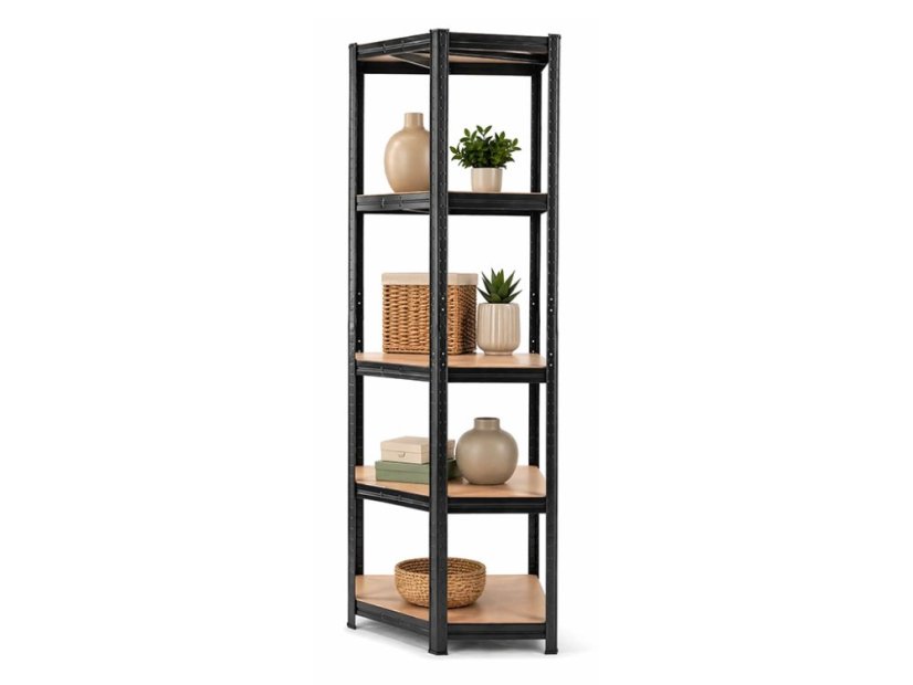 Regál 1800x900x400 mm rohový lakovaný 5-policový, nosnost 875 kg - černý