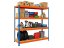 Regál 1800x1600x500 mm profesionální 4-policový, nosnost 1600 kg - modro-oranžový