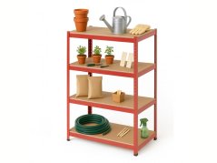 Regál 1500x700x300 mm lakovaný 4-policový, nosnost 700 kg - červený