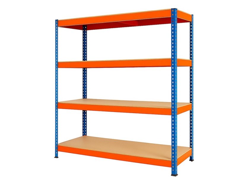 Regál 1800x1600x500 mm profesionální 4-policový, nosnost 1600 kg - modro-oranžový