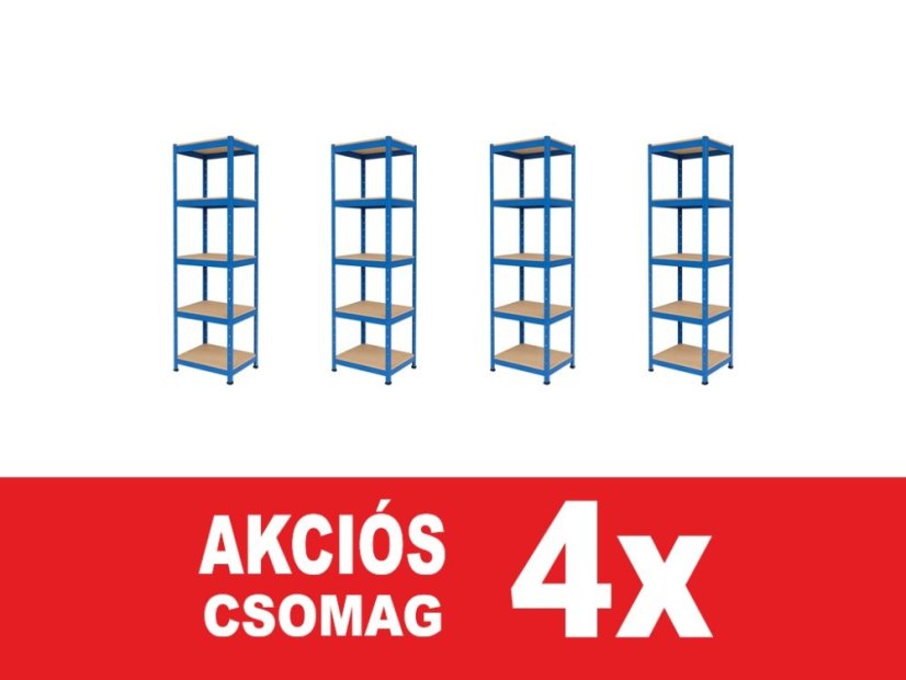 Polcrendszer 1800x400x400 mm festett 5 polcos, teherbírás 875 kg - kék - 4db