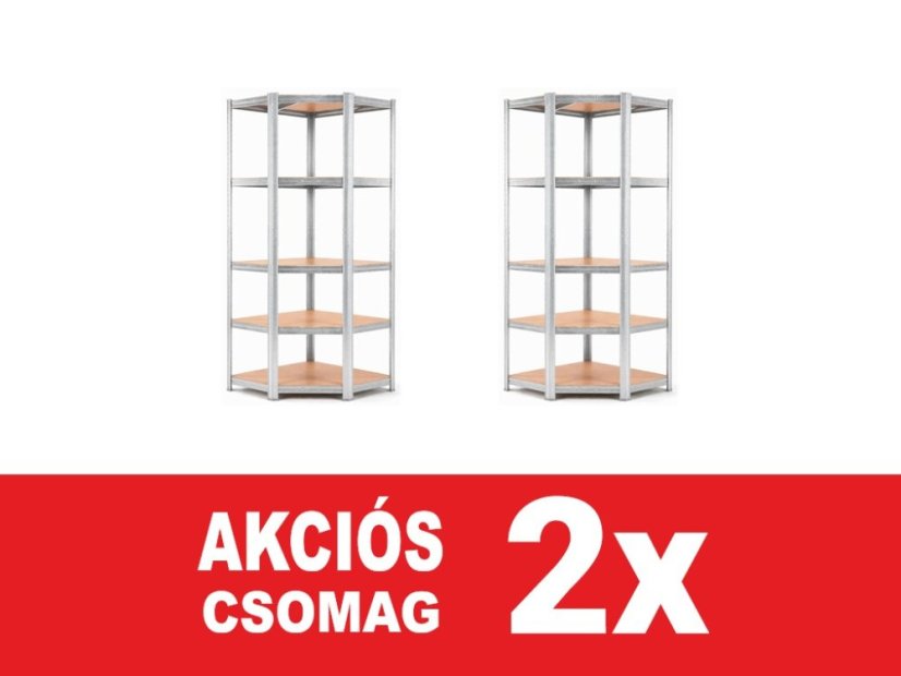 Polcrendszer 1800x900x400 mm sarokos horganyzott 5-polcos, teherbírás 875 kg - 2db
