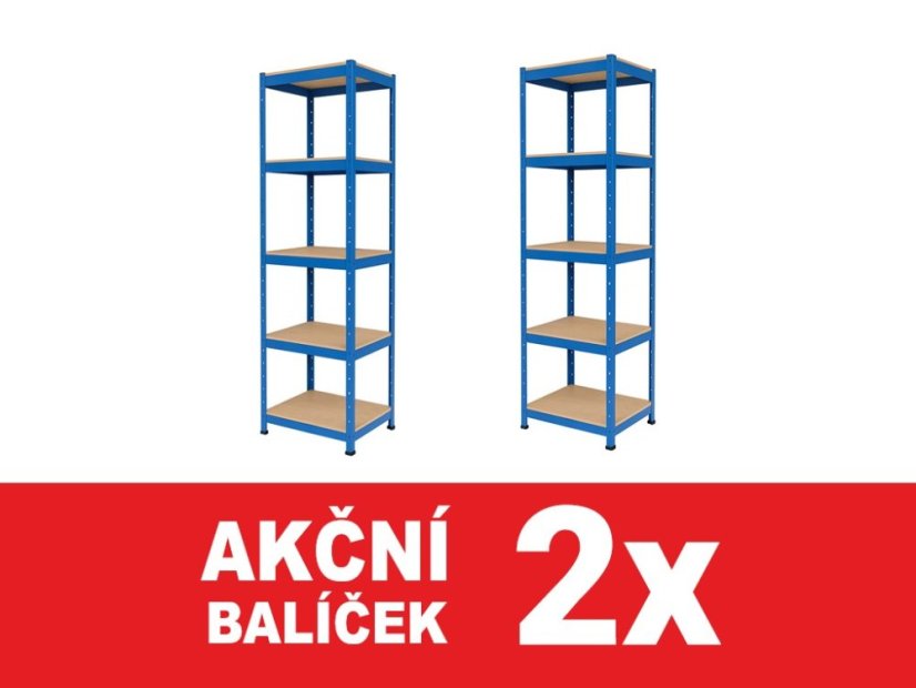 Regál 1800x400x400 mm lakovaný 5-policový, nosnost 875 kg - modrý - 2ks