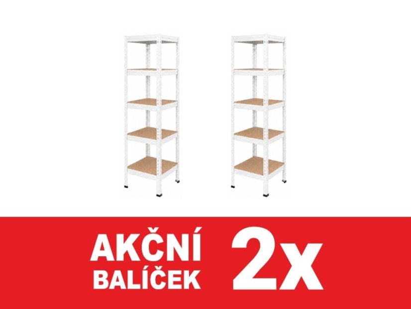 Regál 1830x400x400 mm lakovaný 5-policový, nosnost 1000 kg, RIVET - bílý - 2ks